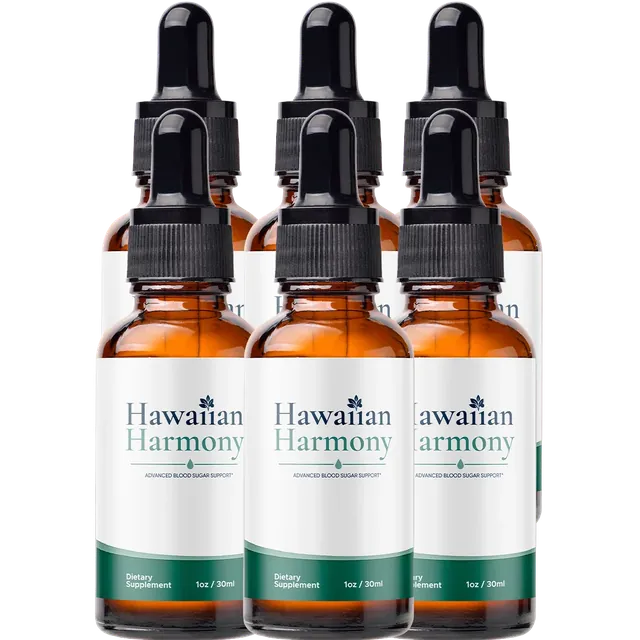 6 amber dropper bottles of Hawaiian Harmony